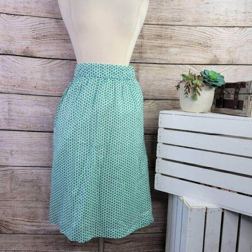 Boden Green White Abstract Hidden Zipper Lined Midi‎ Skirt Size 22 Long